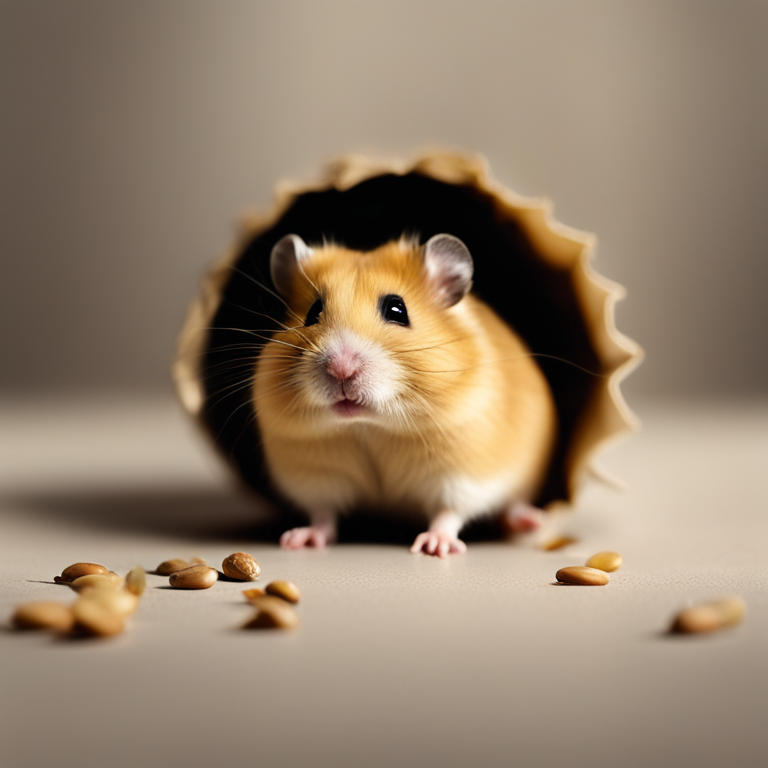 Sad hamster meme, a small hamster staring at a half-eaten sunflower seed, dramatic lighting, and melancholic mood.